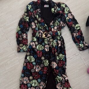 L'ATISTE Multicolor Sequin Floral Jacket with Belt